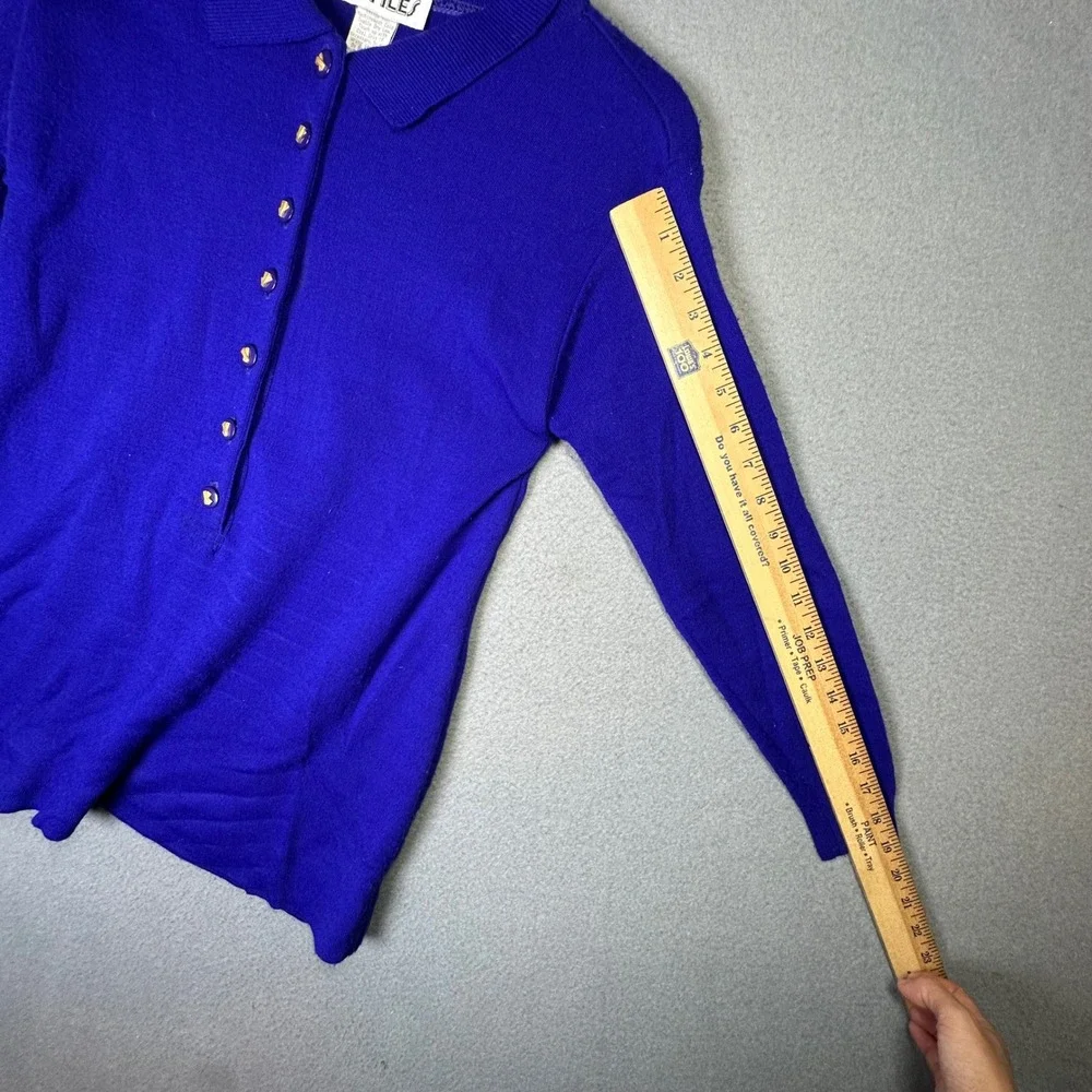 Profiles Vintage Long Sleeve Polo Sweater Cobalt Blue Gold Buttons  Layering S
